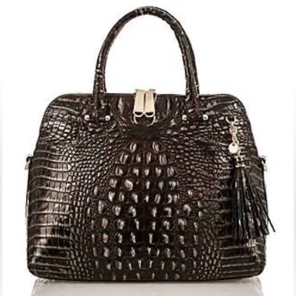 Brahmin Black Crocodile-Embossed Satchel